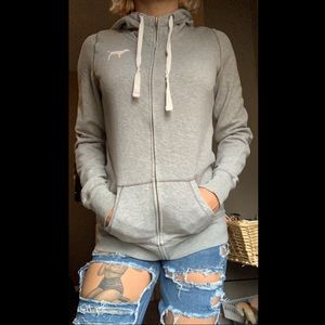 VS PINK Long Grey Zip Up Hoodie